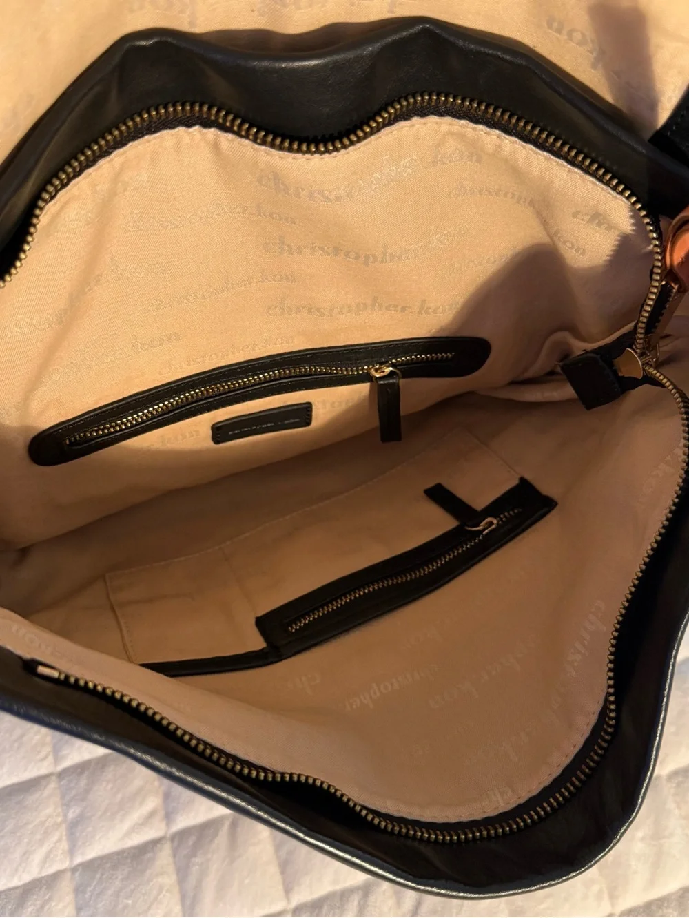 NWT Christopher Kon Black Genuine Leather Slouch Hobo Shoulder Bag Braided Strap
